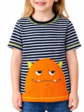 Carter's Kids Size 8 Striped Orange Monster Patch Tee Black White Casual Fun